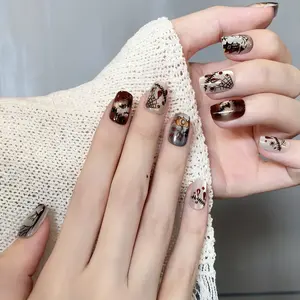 Press On Nails, Short Square, Halloween & Christmas Cat Eye, 30PCS + 5-Piece Nail Kit, Easy Apply, Perfect for Parties & Daily Wear