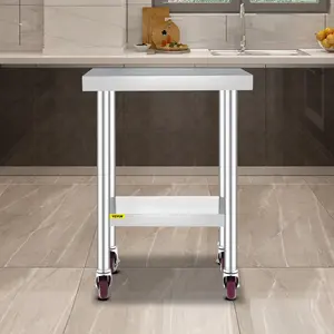 VEVOR Stainless Steel Work Table 3-Stage Adjustable Shelf with 4 Wheels Heavy Duty Commercial Food Prep Worktable with Brake for Kitchen Prep Work,Stainless Steel Work Table