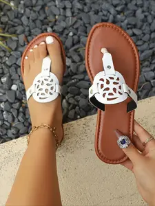 Women's Hollow-Out Cutout Flip-Flop Sandals, Summer New Flat Thong Slippers, Casual Versatile Beach Vacation Shoes