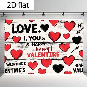2D flat banner 1pcs Valentine's Day Photography Backdrops Wooden Floor Love Photo Background Party Banner Portrait Photo Stand Props Gate Decor Indoor Outdoor Door Portrait Photography Studio Professional Photographer Video Backdrops