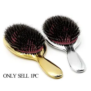 Luxury Gold And Silver Color Boar Bristle Paddle Hair Brush Oval Hair Brush Anti Static Hair Comb Hairdressing Massage Comb Premium Hair Brush