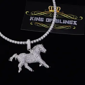 King Of Bling's White 925 Sterling Silver Unicorn Shape Pendant with 2.44ct Cubic Zirconia
