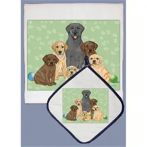 212 MAIN Cotton Kitchen Dish Towel and Pot Holder Set - Absorbent, Labrador Mix Family Themed, Ideal for Gifting
