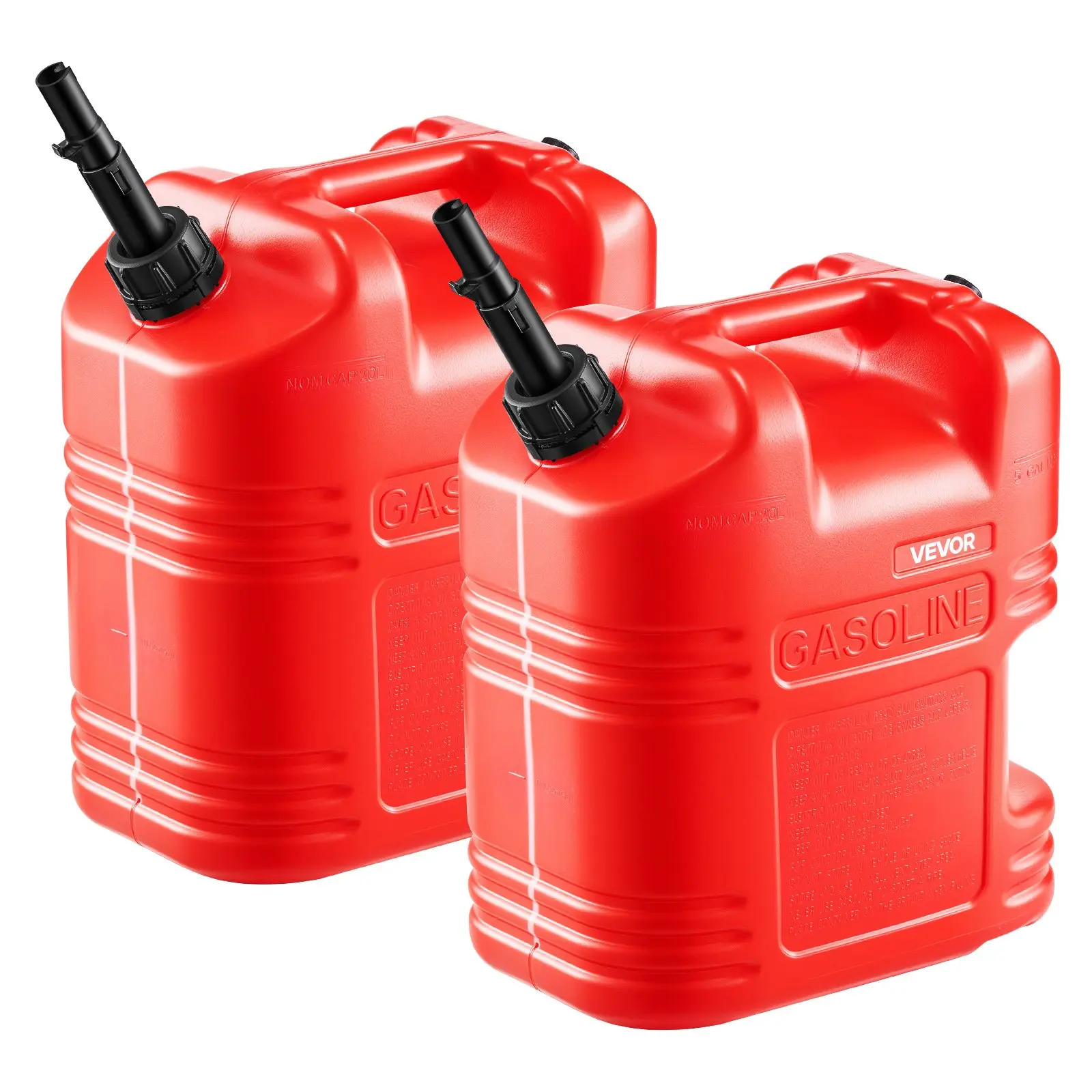 【Summerfinds】 VEVOR Fuel Container, 5 Gallon, Gas Tank with Spout Clear Scale, 15 L/min Max Flow Rate, Secure Leak-proof, Portable Flat Fluid Container for Most Cars Motorcycle ATV UTV, Red, 2 Packsdealsforyoudays