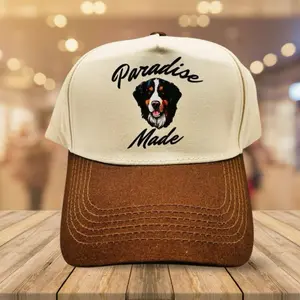 Paradise Made Bernese Mountain Dog Trucker Hat - Cream & Brown Baseball Cap for Dog Lovers