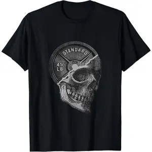 Skull & 45 lbs Plate Weight Lifting Graphic Gym Working Out T-Shirt for Men and Women