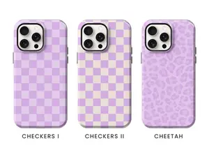 Purple iPhone Case, Floral, Flowers, Polka Dots Spots, Wavy Checkers, Solid Leopard, for 12 13 14 15 16 Pro Max Plus mini (NO MAGSAFE)