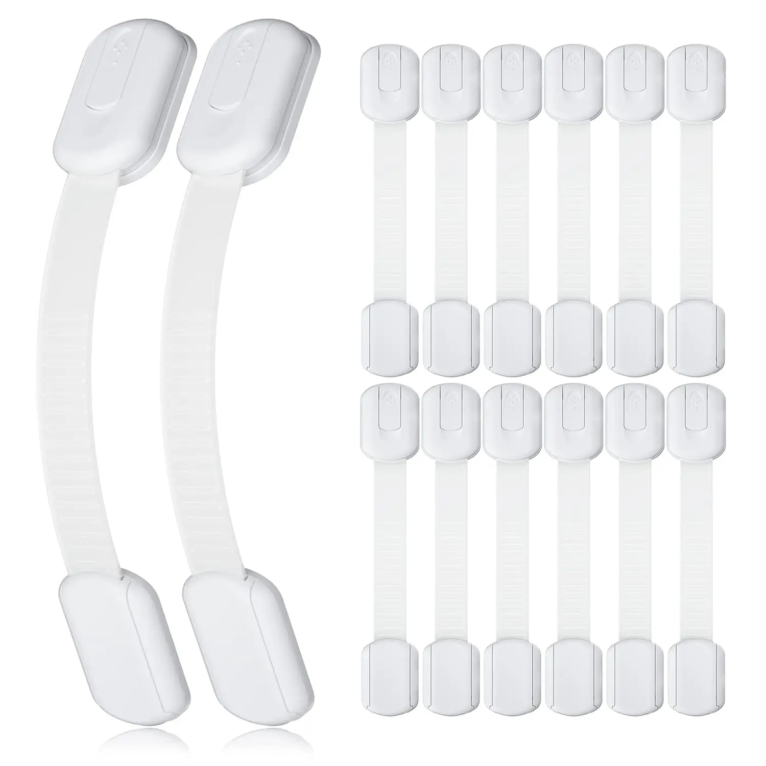 Bodeo Durable, Long Service Life, No Keys, 14-Count, Resistant, Adjustable No-Drilling Safety Drawer Locks for Adults, Home Decoration, Easy Take-Down & 12 Extra 3M Adhesives (No Residual Marks), Universal Fit