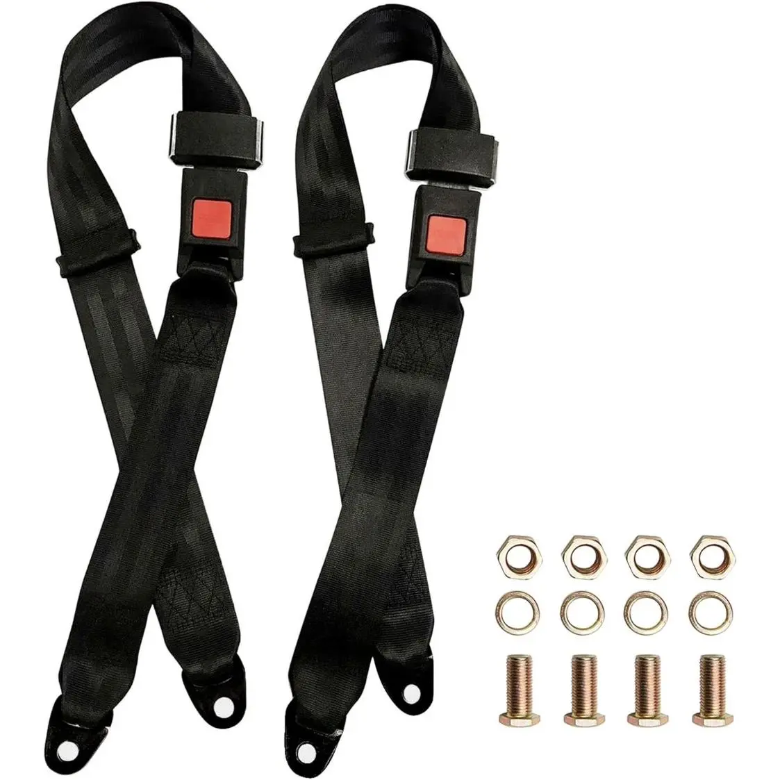 Adjustable Universal Seatbelt Kit with 2 Seat Belts (37.5"-54.4" Long Lengths) for Golf Cart, Go Kart, UTV
