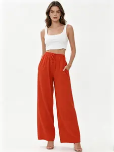 Women'S Pants Linen Wide-Leg Harem Pants High-Waisted Casual Pants Drawstring Elastic Waistband Loose And Flowy Pockets Y2k Street Style Summer Beach Vacation Casual Loungewear Fashionable Outfit For Going Out