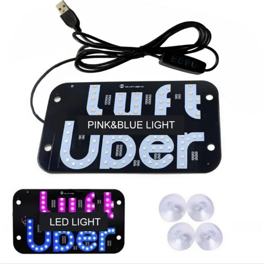 Uber LED Taxi Light Sign – Dual lyft Color Blue & Pink, USB Powered with On/Off Switch, Suction Cup Mount for Windshield