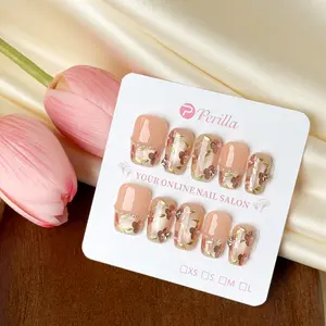 Perilla SHORT SQUARE and COFFIN Collection 10PCS Handmade Acrylic Cat Eye Press On Nails Floral Butterfly French Tips