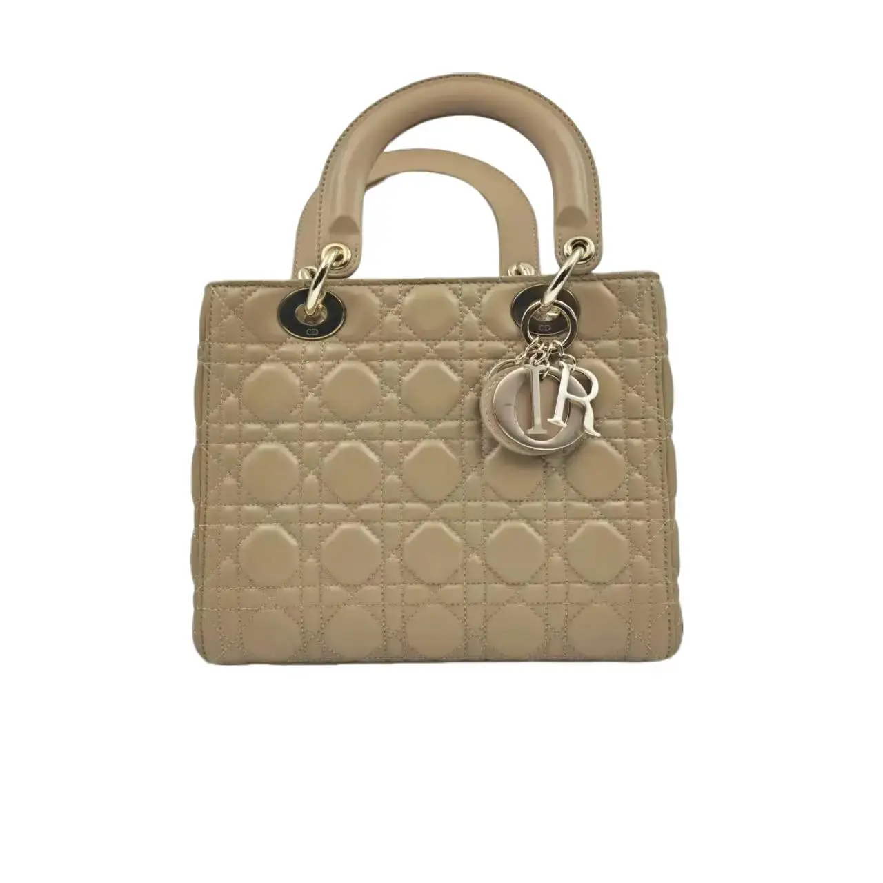 Pre-owned Dior h3 "Milk Tea" Beige Lambskin 5 Compartment Lady Shoulder Bag 61789