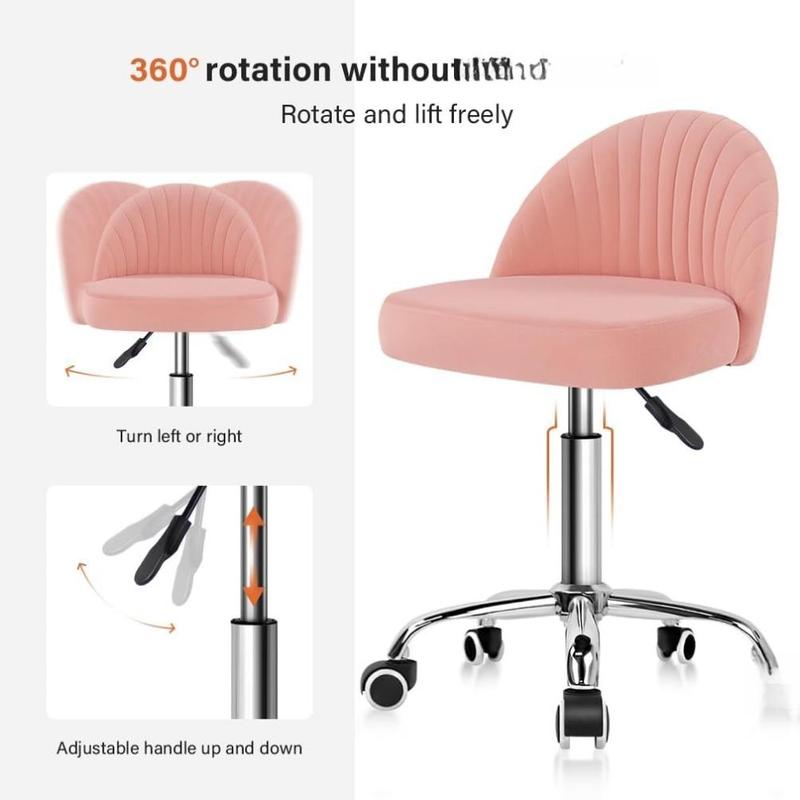 KKTONER Rolling Stool Swivel Office Chair Velvet Vanity Chairs Height Adjustable stools with Back for Bedroom Home Makeup Cosmetic Drafting(Pink)