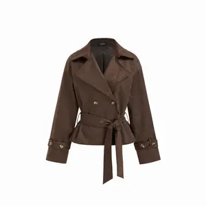 Cider Suede Collar Double Breasted Trench Coat With Belt Dealsforyou