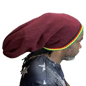 Maroon hand knitted Rasta hat