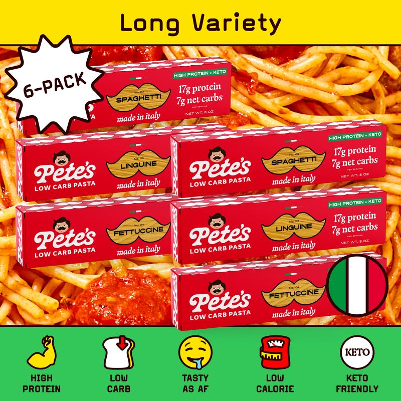 Pete's High Protein, Low Carb Pasta - Variety Spaghetti, Fettuccine, Linguine
