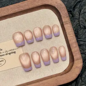 [Muse] Short Square Handmade Press on Nails, Fake Nails with Nail tool kit with Jelly Stickers, Reusable, Durable