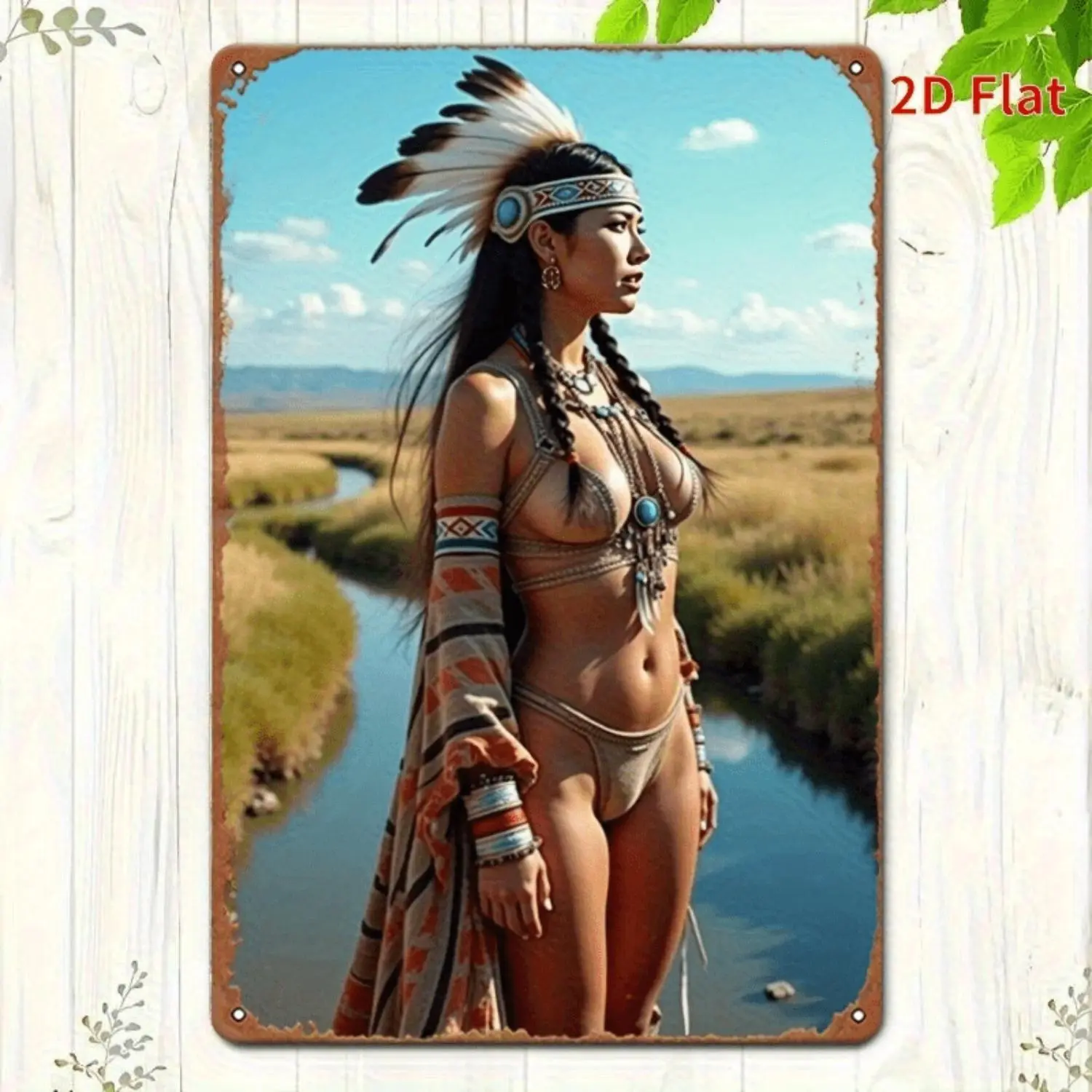 2D Flat Sexy Model Metal Tin Wall Hanging Poster, 8in x 12in, Artistic Home Decor, Ideal for Living Room, Kitchen, Bar