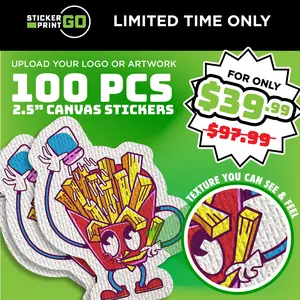 Custom 100pcs 2.5" Canvas Stickers for $39.99