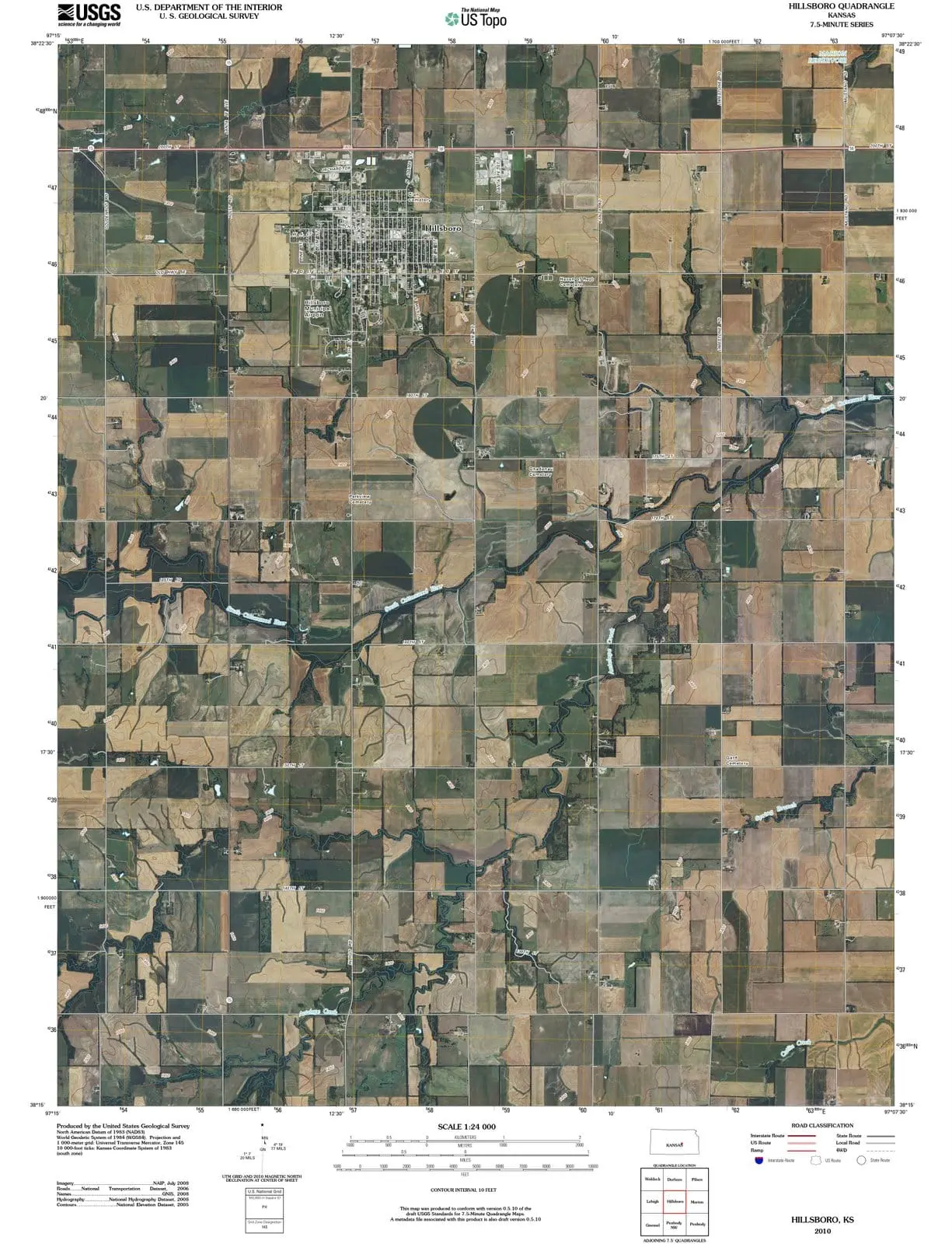 Hillsboro Kansas USGS Topographic Quadrangle Map, 2012, 1:24000