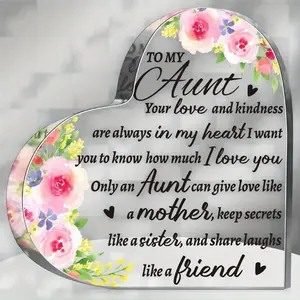 Aunt Gift from Niece Nephew Aunt Birthday Gifts Acrylic Heart Keepsake Sign Paperweight Idea Mother's Day Gifts for Aunt Auntie(Stylish)