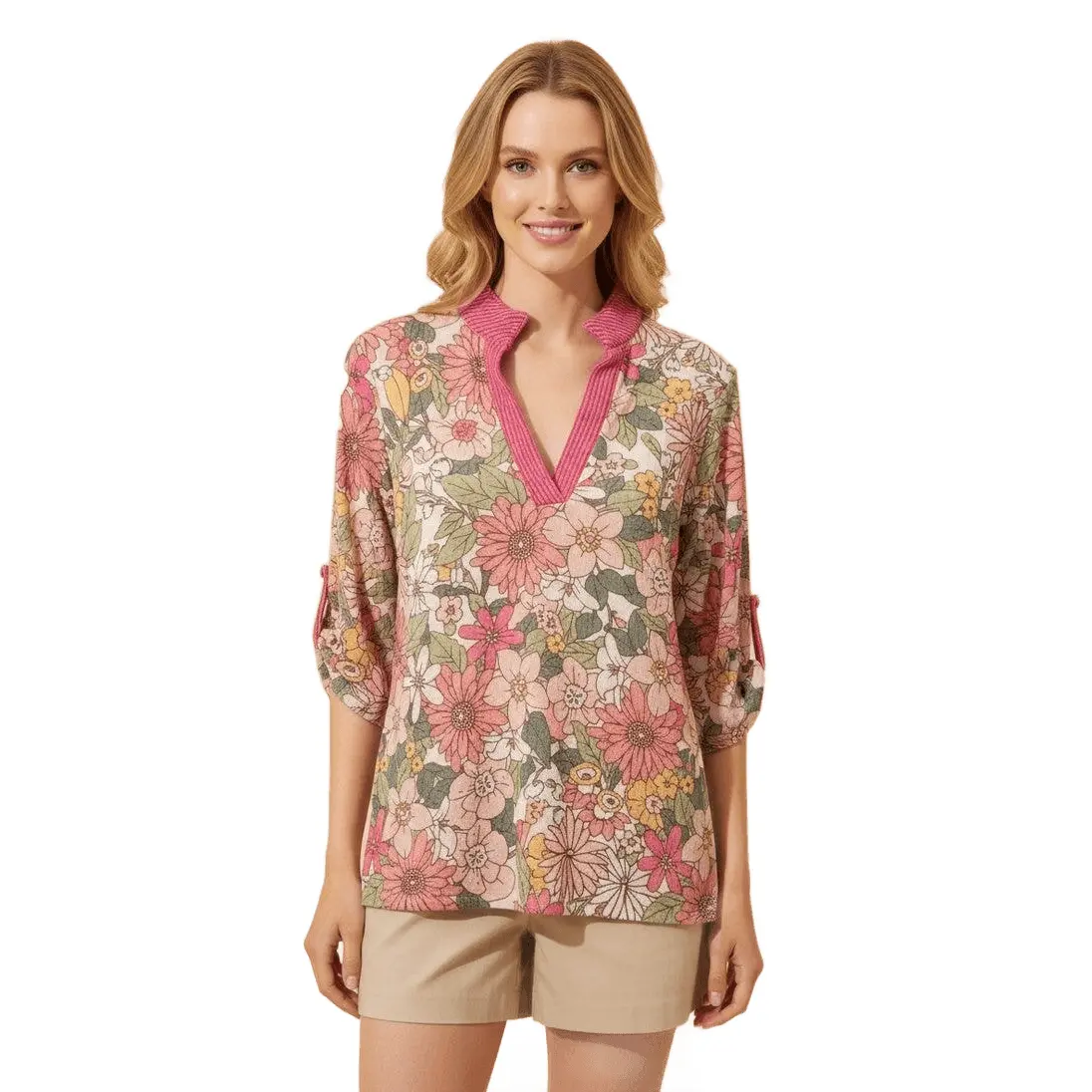 Heimish - Plus/Reg - Accent Collared Floral Top