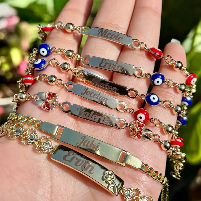 Baby Toddler Custom ID Bracelet Gold Plated with Various Charms and Designs for Personalization Engraved Jewelry