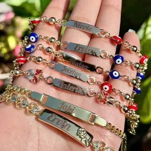 Baby Toddler Custom ID Bracelet Gold Plated with Various Charms and Designs for Personalization Engraved Jewelry