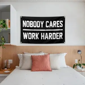 Motivational Gym Banner 3x5 Feet, Nobody Cares Work Harder, Fitness Wall Decor, No Power Needed, Flat 2D Banner, Hanging Tapestry Flag, Wall Tapestries, Durable Decorative Tapestry