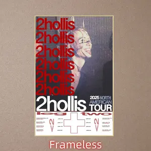 1 Piece 2Hollis 2025 North American Tour Poster - Large Vertical Frameless Canvas Wall Art Print, Decorative Artwork - Red and Black Retro Decorative Font Design - Minimalist Concert Home Decorative Painting - Hollis Tour Fan Modern Poste