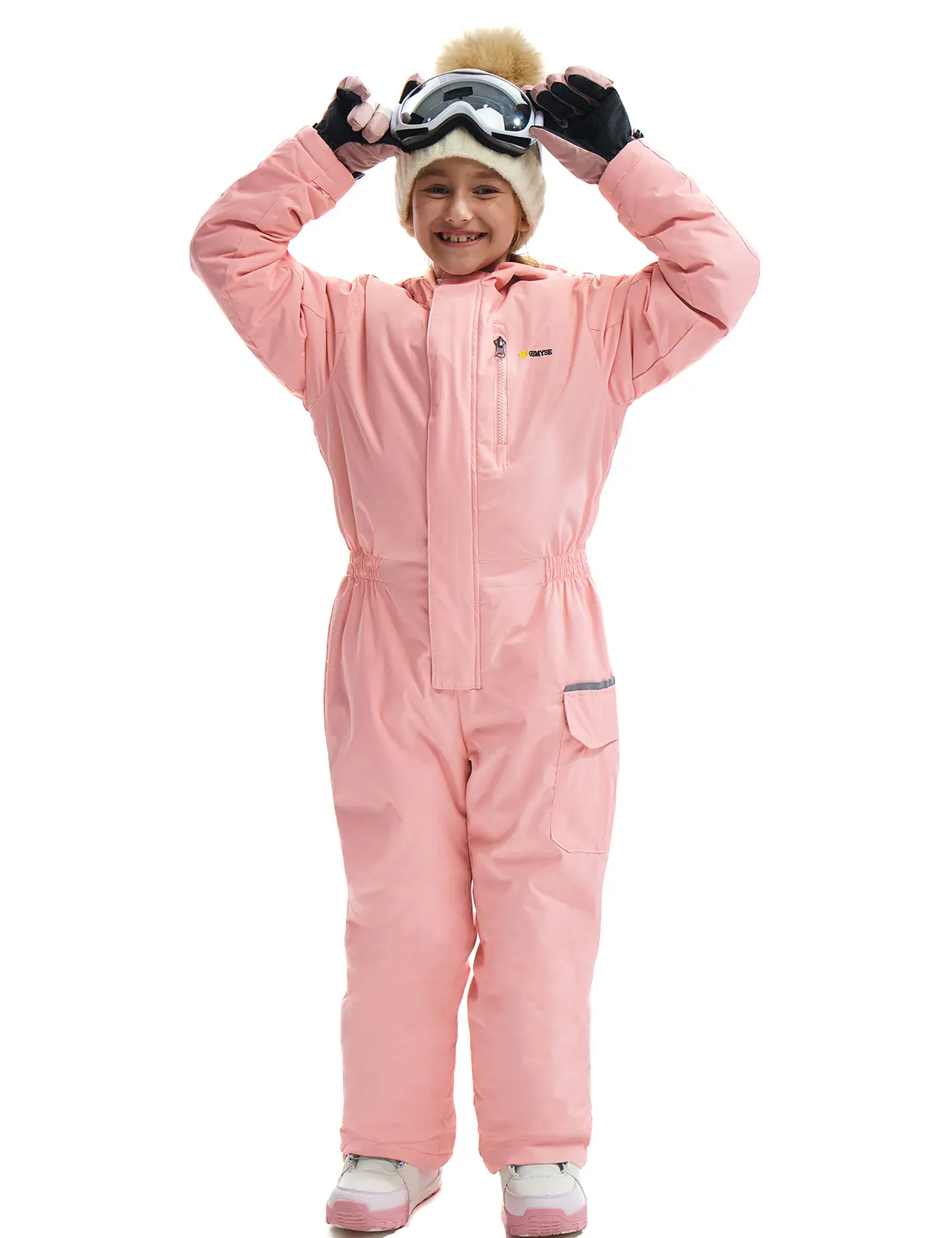 GEMYSE Girls' Hooded Ski Onesie Set, Winter Outdoor Waterproof-Windproof Warm Multi-Pocket Durable Ski Suit for Skiing & Cold Weather