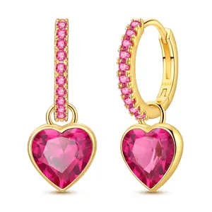 MULA 925 Silver-plated Gold Plated Bright Pink Heart Shaped Hoop Earrings with Crystal Glass and Zircon - Perfect for Women, Teens, Girlfriends on Birthday, Anniversary, Valentine's Day and Christmas
