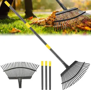Rake, Garden Rake for Leaves, Heavy Duty Metal Leaf Rakes with 37-65 inch Adjustable Steel Handle, 25 Tines 18" Wide Rake Garden Tools for Lawns Yard Flower Bed Grass Mulch Shrub Camping Gardening