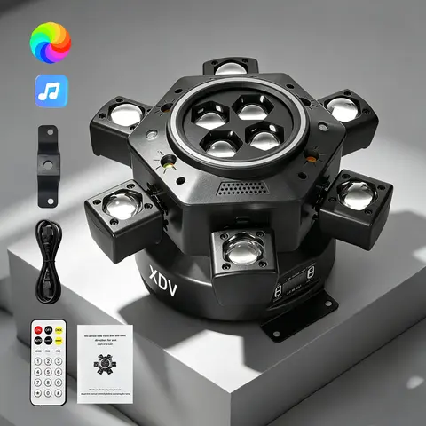 XDV 6-Eye 6-Arm Moving Head Stage Light, Upgraded Bee-Eye 6-Arm DJ Party Light from 4-Arm Bee-Eye Design, 120W RGBW Sound Active Light with Laser, Strobe, Remote Control & DMX512 for Bar, KTV, Club, Home Parties Halloween Day