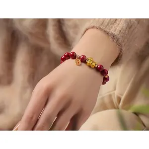A Red Chinese-Style Lucky Bracelet Made of Cinnabar for The Year of The Horse 2026, Symbolizing Strength And Prosperity, Attracting Good And Wealth.It'S Suitable for Everyday Wear As Well As Festive Occasions