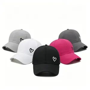 Women’s Heart-Shaped Baseball Cap – High Ponytail Hole Through Back – Adjustable Snapback – Breathable Mesh Panel – Solid Color Golf Hat for Summer Outdoor – White Black Gray Rose Red