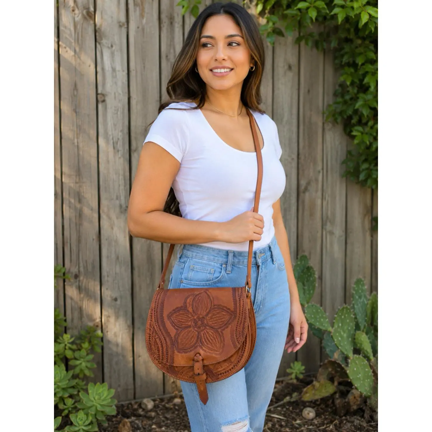 Authentic Mexican Leather Cross Body Bag Hand-Tooled 100% Handcrafted Genuine Cowhide Wallet