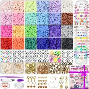 6000 Clay Beads Bracelet Making Kit, 24 Colors Flat Preppy Beads for Friendship Bracelets, Polymer Clay Beads with Charms for Jewelry Making, Crafts Gifts for Girls Ages 6-12