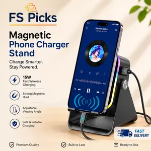[FathersDayGift] PUTARE Wireless Induction Audio Speaker Stand, 5in1 Cellphone Holder, 3500mAh Rechargeable Emergency Power Bank,360° Adjustable Mobile Tablet Stand with Colorful Ambient Light Gifts for Men Women SummerWins