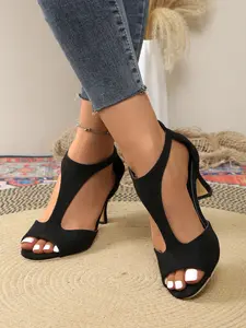 45 size classic fish mouth Peep Toe high-heeled sandals, fashionable one-piece sandals, bag heel zipper design, comfortable fashion women's sandals