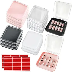 14 Pcs Press On Nail Packaging Box Press on Nail Storage Box for Press Ons with 60 Pcs Adhesive Double Sided Tape for Fake Nail Storage Case Nail Display Nail Salon Supplies Nail Art Nail Business