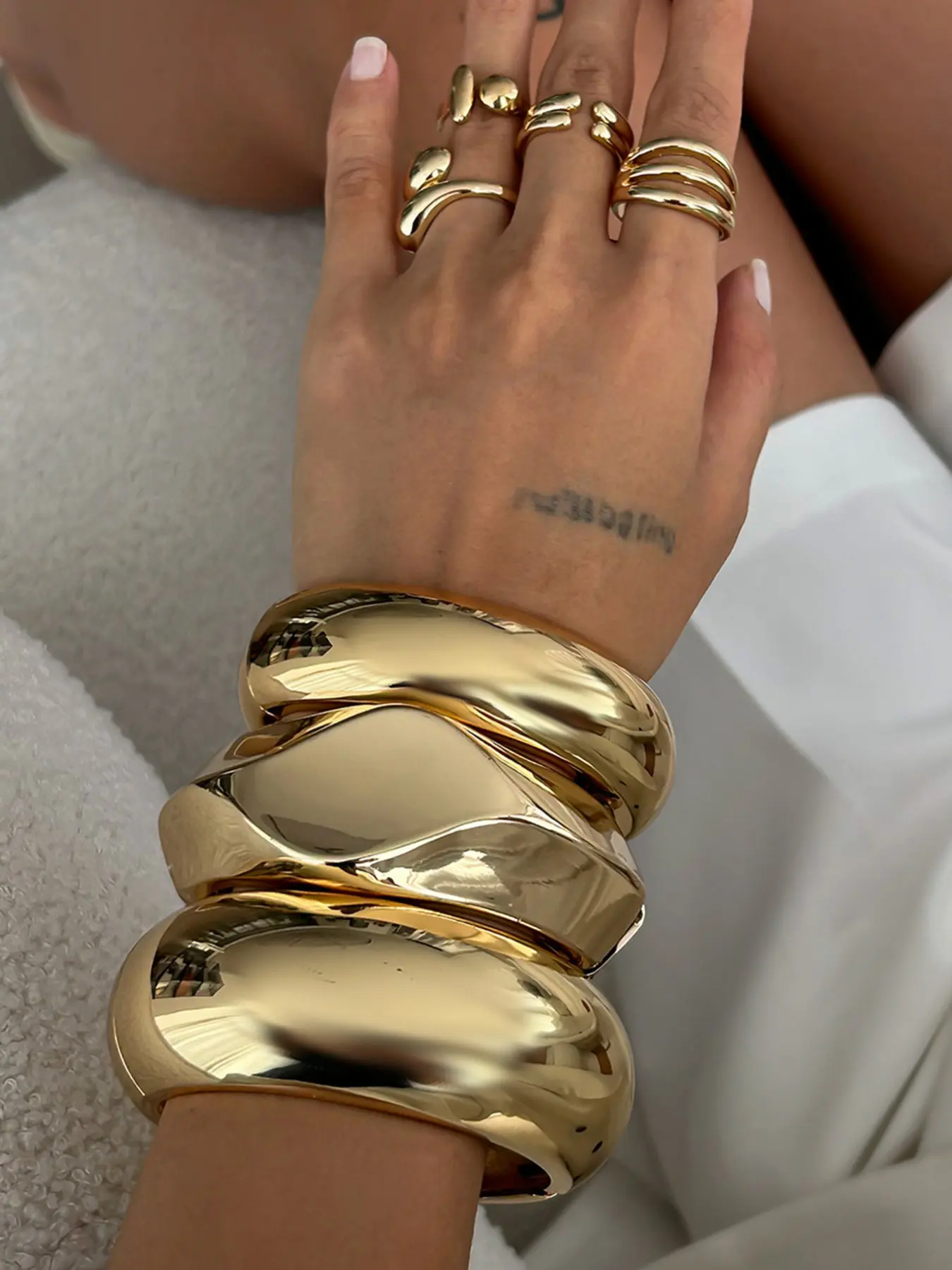 3-Piece Fashion Heavy Metal Stackable Party Bracelets Set, Fashionable Bracelet, Smooth Finish Irregular Design, Perfect for Stylish, Bracelet Sets, Bracelets Stacking