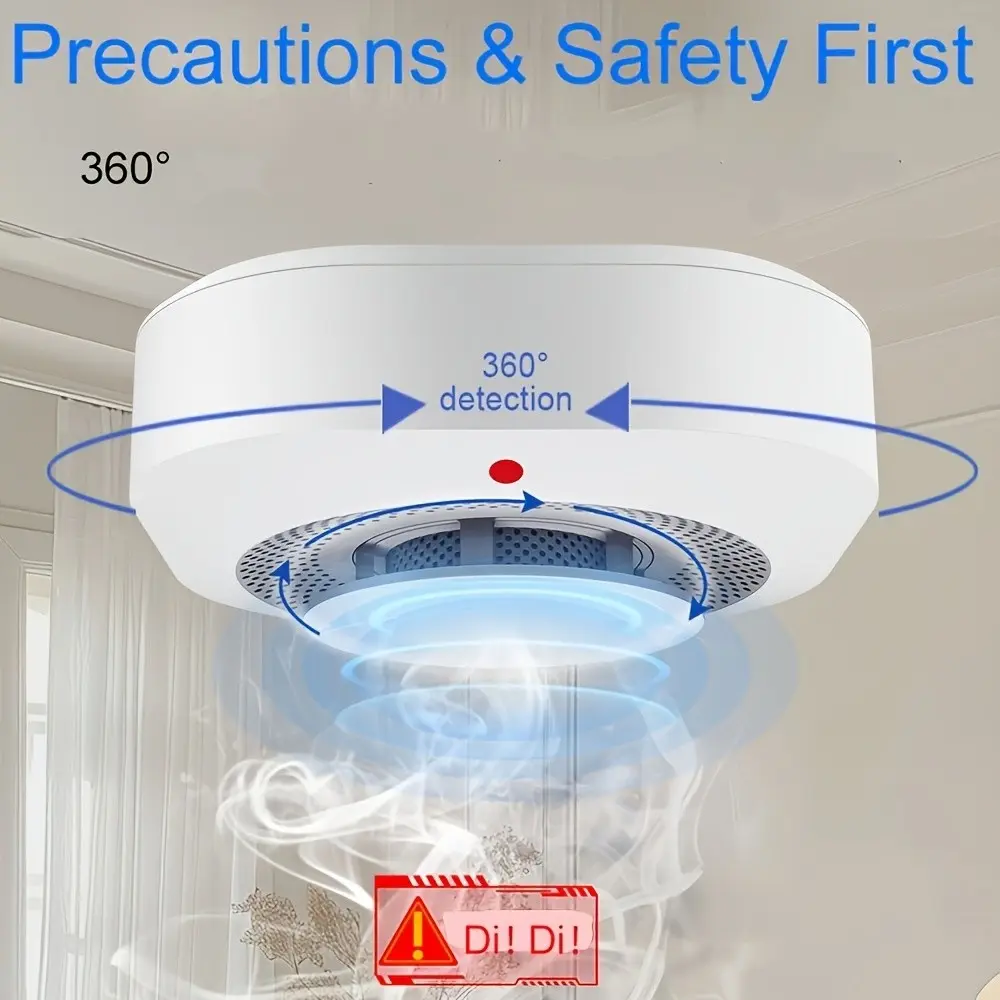 Smoke Detector Square Design, Advanced Photoelectric Technology, Test Button, Low Battery Alert, Ideal for Bedroom and Home, Home Security Systems