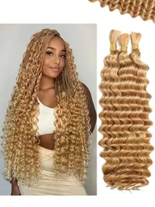 Human Braiding Hair For Boho Braids Human 100g 16-24 Inch Curly Boho Hair For Braiding Knotless 12A Deep Wave Bulk Bohemian 2 Bundles/Pack 27#-Honey Blonde