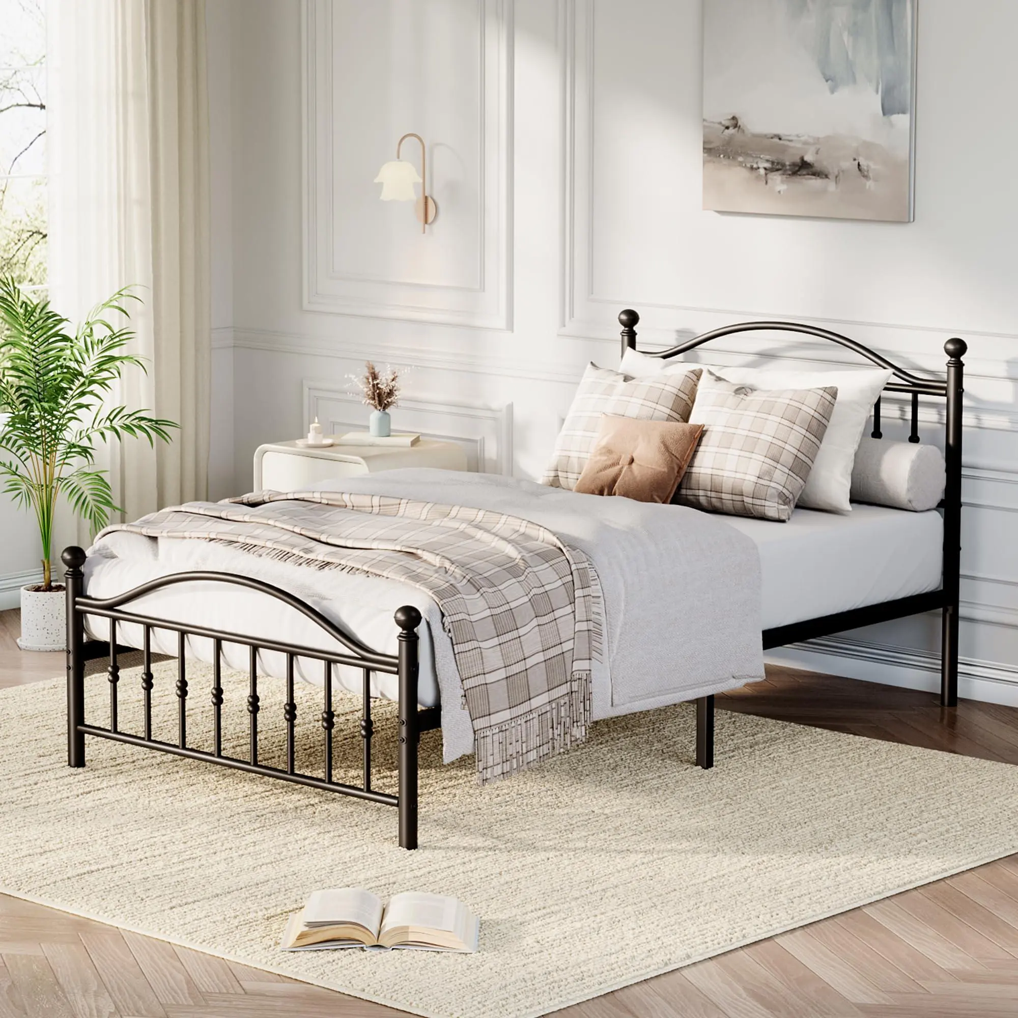 Gaomon Twin Size Sturdy Heavy-Duty Metal Outdoor Storage Bed Frame - Vintage Circular Headboard, Footboard, Iron Tubing Base, Silent Pads, Hidden Storage, Vintage Charm, Modern Minimalism, No Box Spring Needed, Easy Setup, Black