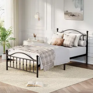 Twin Size Metal Bed Frame with Vintage Circular Headboard and Footboard, Heavy-Duty Iron Platform Bed, No Box Spring Needed, Noise-Free and Easy Assembly, Black