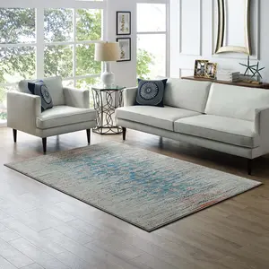 Modway Hesper  Distressed Contemporary Floral Lattice 8x10 Area Rug in Teal, Beige and Brown