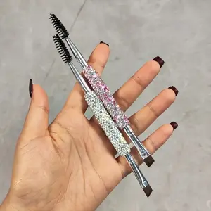 Luxury Dual-Ended Makeup Brush with Sparkling Rhinestone Handle, Nylon Bristles for Eyebrows & Eye Liner, Portable Travel Set, Eyeliner Brush Set, Eyebrow Brushes