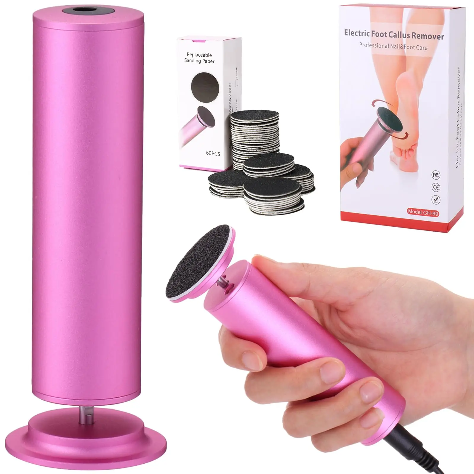 Electric Foot Callus Remover, Adjustable Speed ​​(0-600Rpm), Adjustable Speed Foot Scrubber with 60 Pcs Sandpaper Discs,Professional Pedicure Tool, Electric Callus Remover for Feet